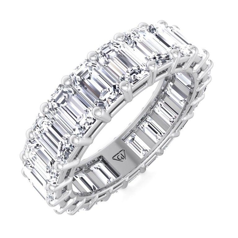 4.5 Carat Emerald Cut Diamond Eternity Band in 18k White Gold by Gem Jewelers Co In New Condition For Sale In Miami, FL