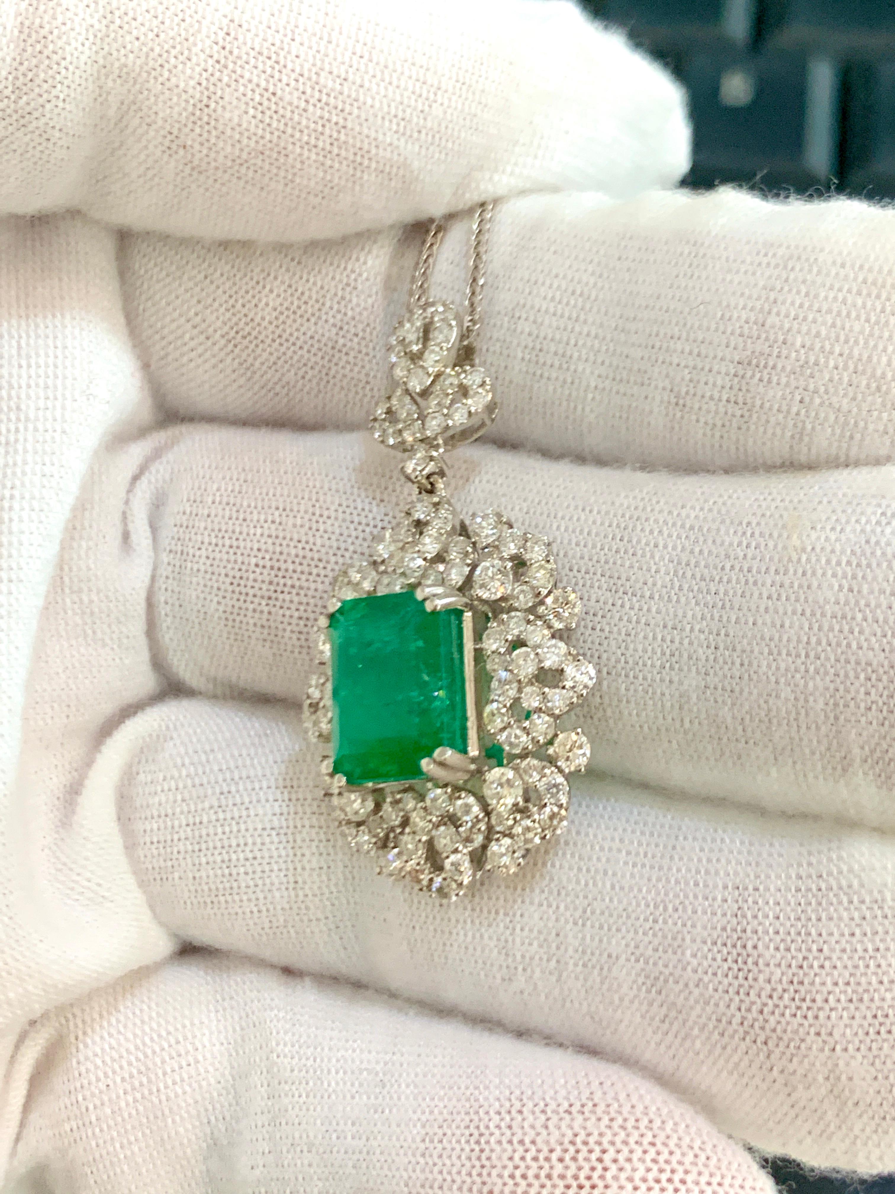 4 Carat Emerald Cut Emerald and Diamond Pendant Necklace 18 Karat Gold 1