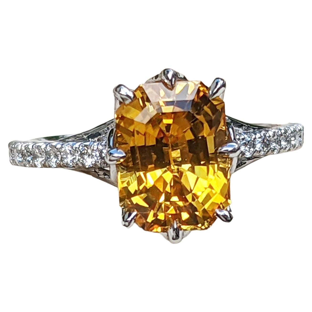 4.5 Carat Emerald Cut Yellow Sapph Diamond Pave' Platinum Ring