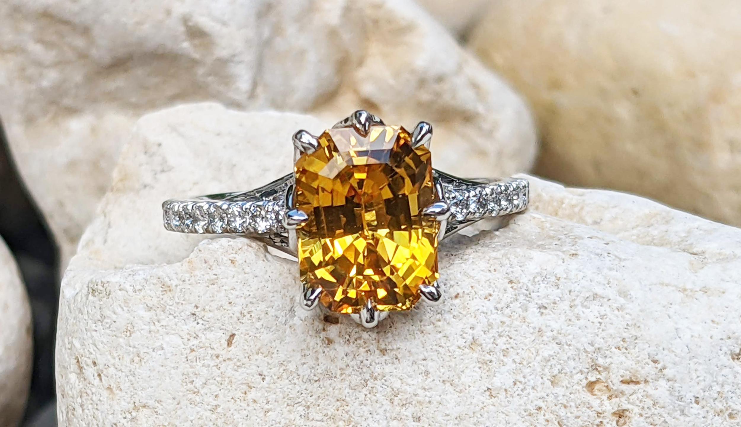 4.5 Carat Emerald Cut Yellow Sapphire Diamond Pave' Platinum Ring 3