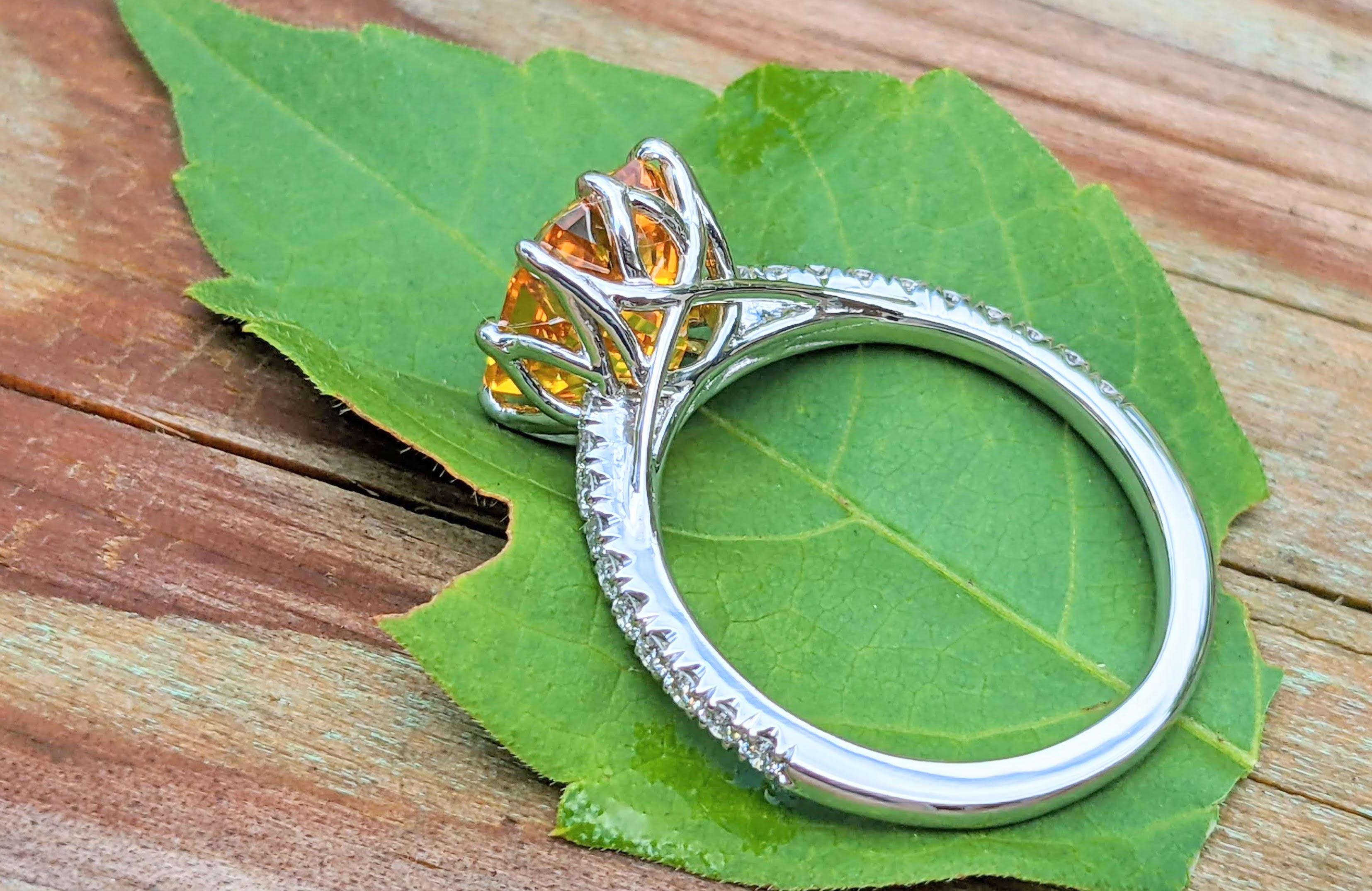 Modern 4.5 Carat Emerald Cut Yellow Sapphire Diamond Pave' Platinum Ring