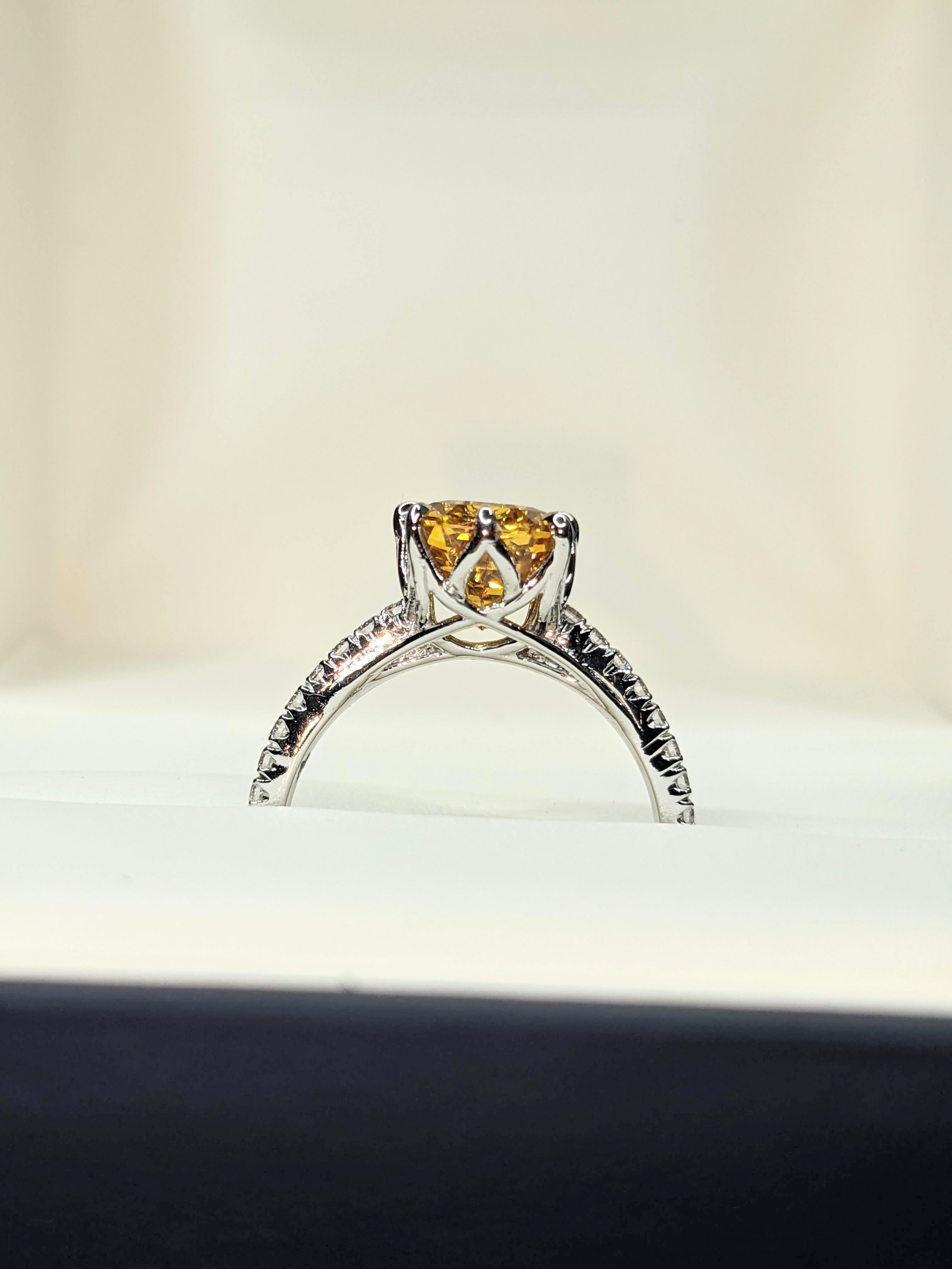 Women's 4.5 Carat Emerald Cut Yellow Sapphire Diamond Pave' Platinum Ring