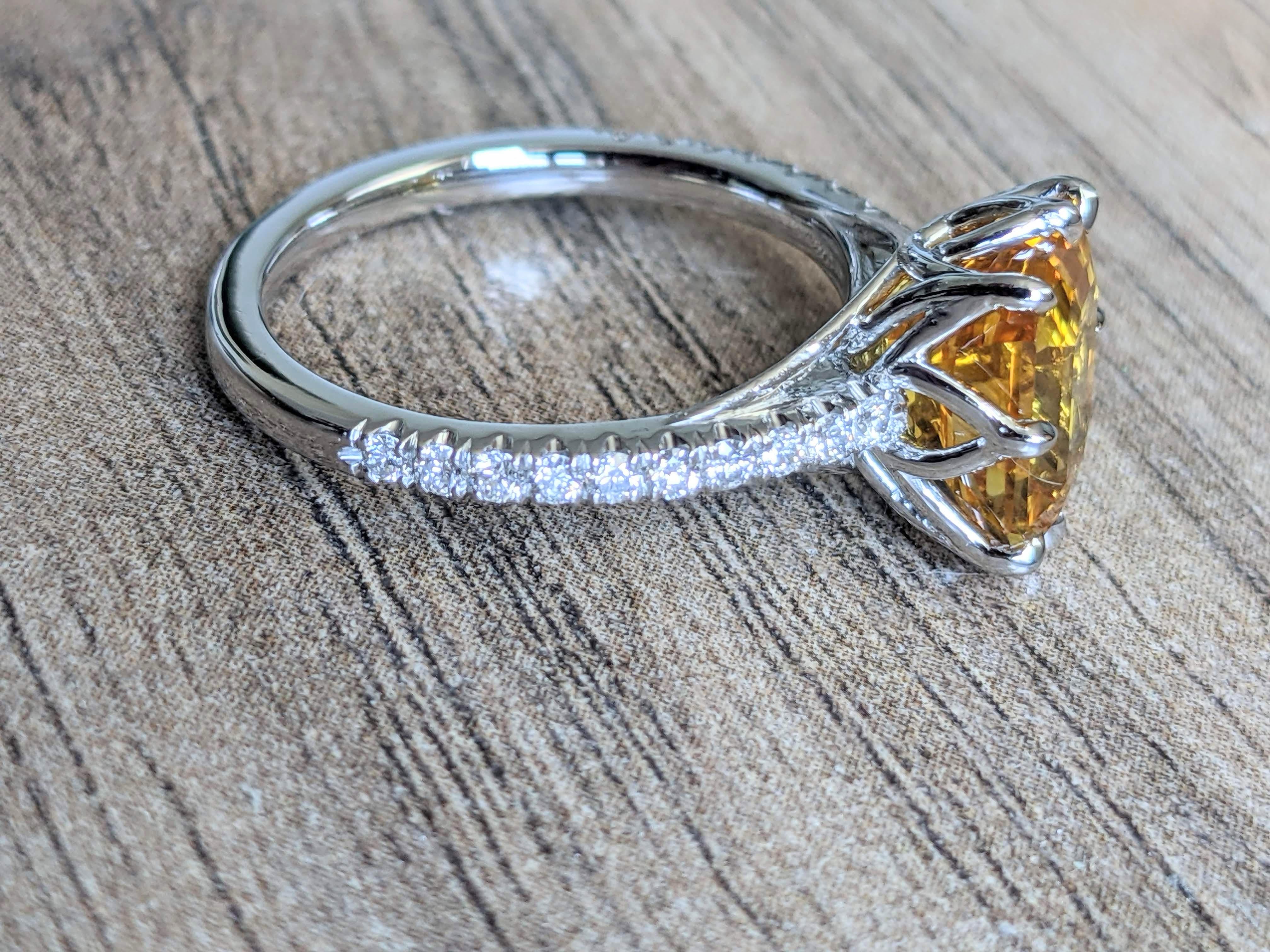 4.5 Carat Emerald Cut Yellow Sapphire Diamond Pave' Platinum Ring 1