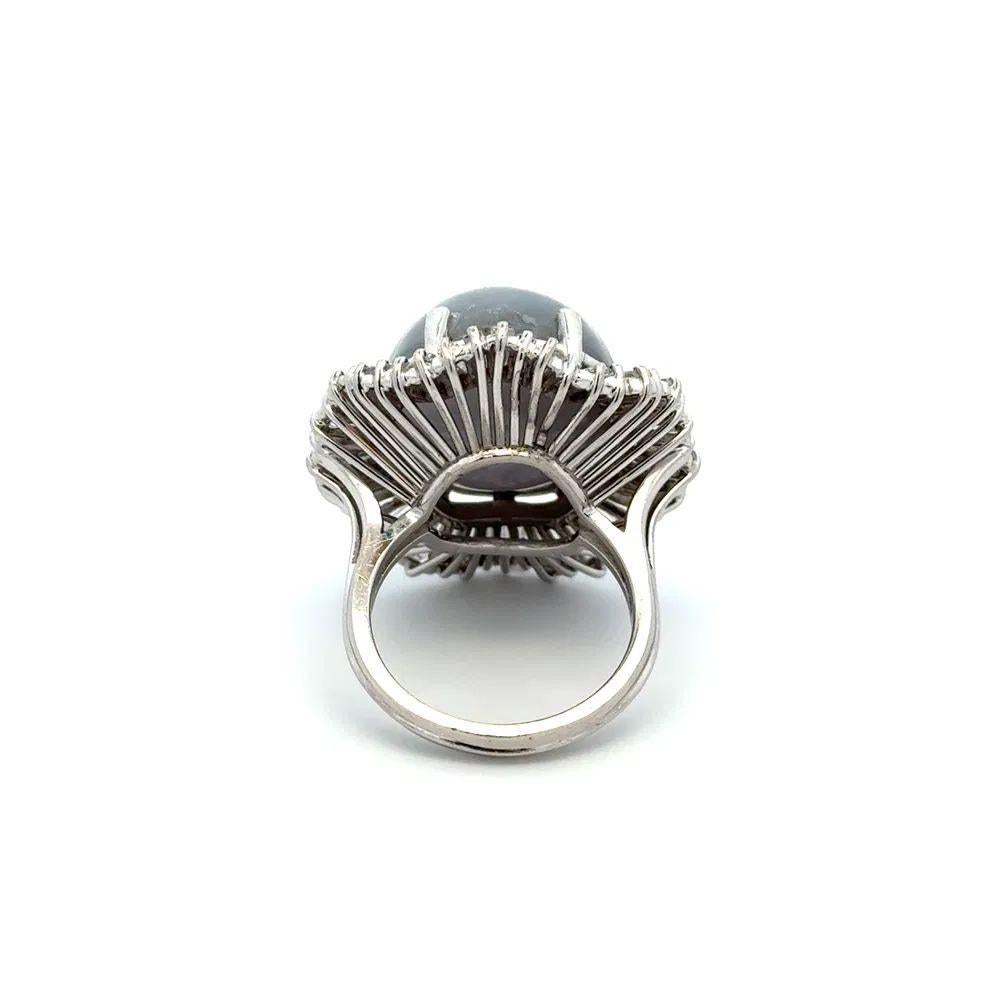 45 Carat Gray Blue Star Sapphire and Baguette Diamond Platinum Statement Ring In Excellent Condition For Sale In Montreal, QC