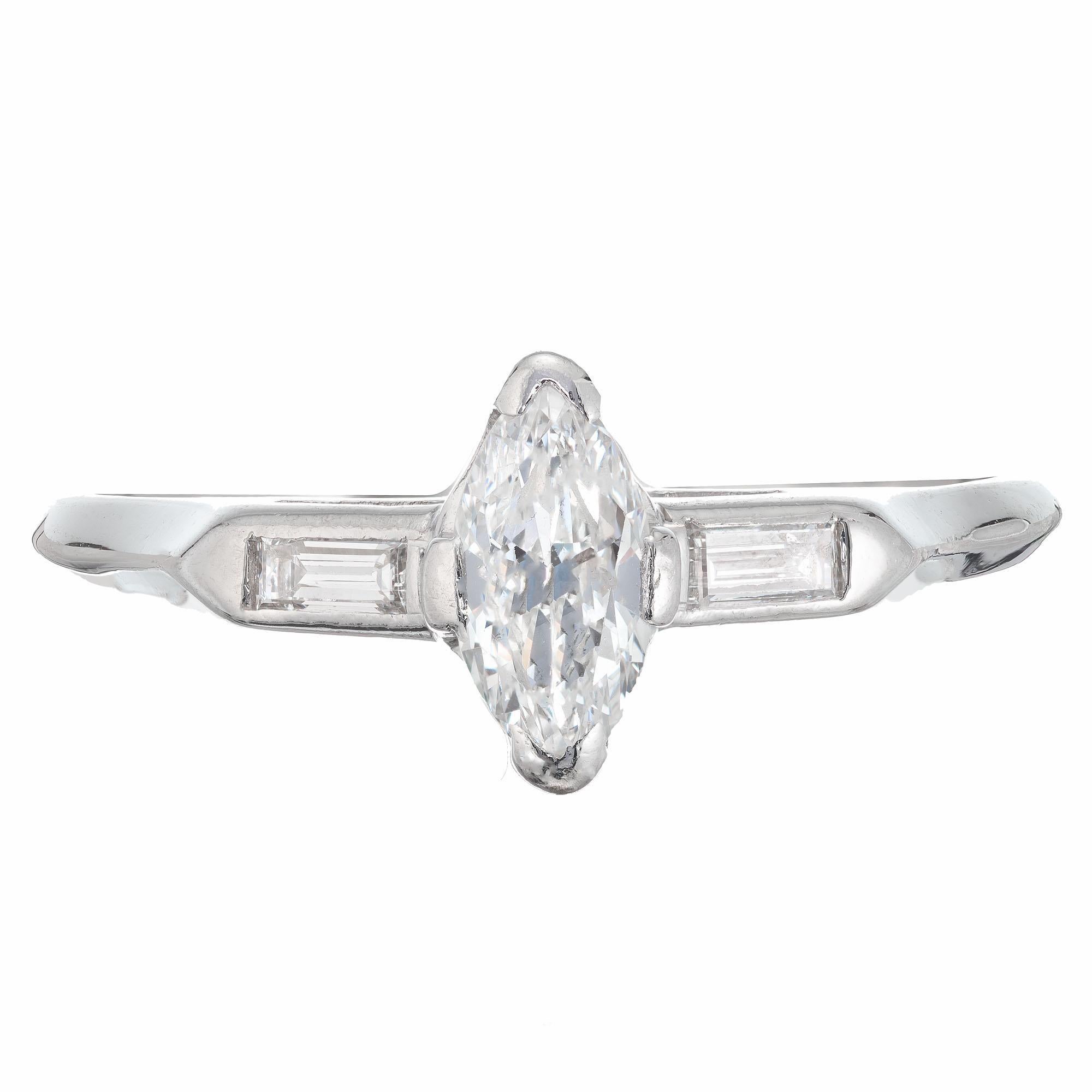 Marquise Cut .45 Carat Marquise Diamond Platinum Three-Stone Engagement Ring For Sale