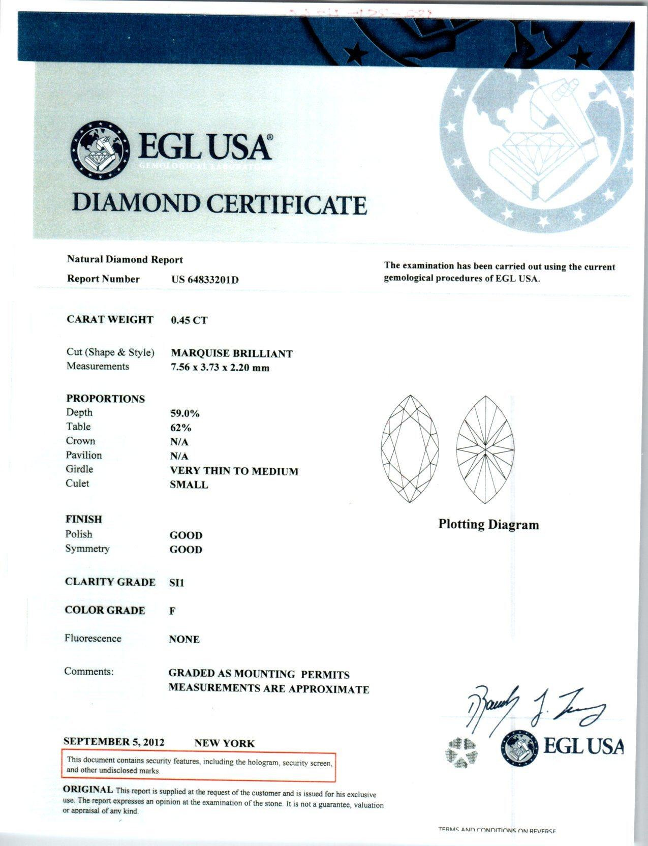 .45 Carat Marquise Diamond Platinum Three-Stone Engagement Ring For Sale 3
