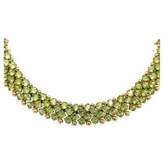 45 Carat Mixed Cut Green Peridot Cluster Choker Necklace in 14K Yellow Gold