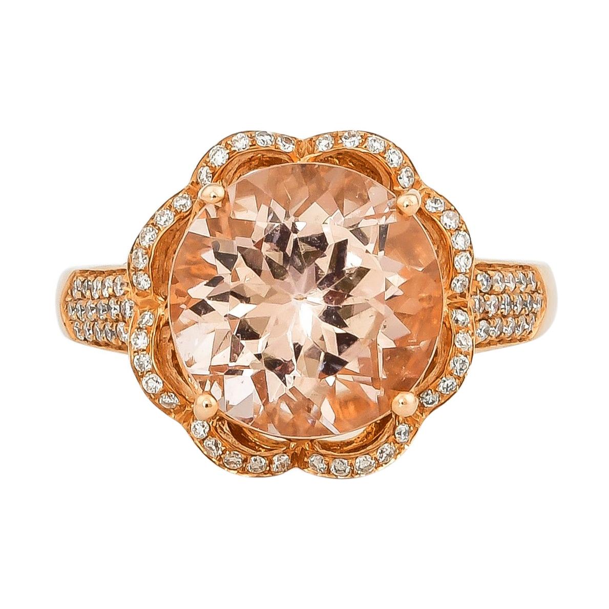 4.5 Carat Morganite and Diamond Ring in 18 Karat Rose Gold For Sale