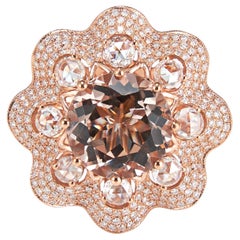 4.5 Carat Morganite and Rose Cut Diamond Ring in 18 Karat Rose Gold