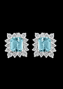 4.5 Carat Natural Aquamarine and Diamond Cocktail Earring, 18 Karat White Gold
