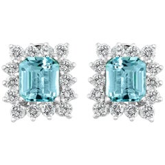 4.5 Carat Natural Aquamarine and Diamond Cocktail Earring, 18 Karat White Gold