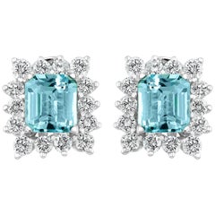 4.5 Carat Natural Aquamarine and Diamond Cocktail Earring, 18 Karat White Gold