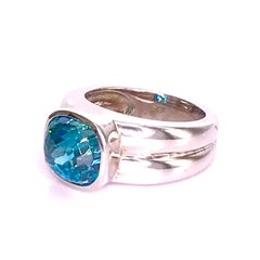 4.5 Carat Natural Blue Zircon Ring 18 Kt White Gold