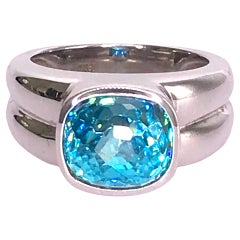 4.5 Carat Natural Blue Zircon Ring 18 Kt White Gold