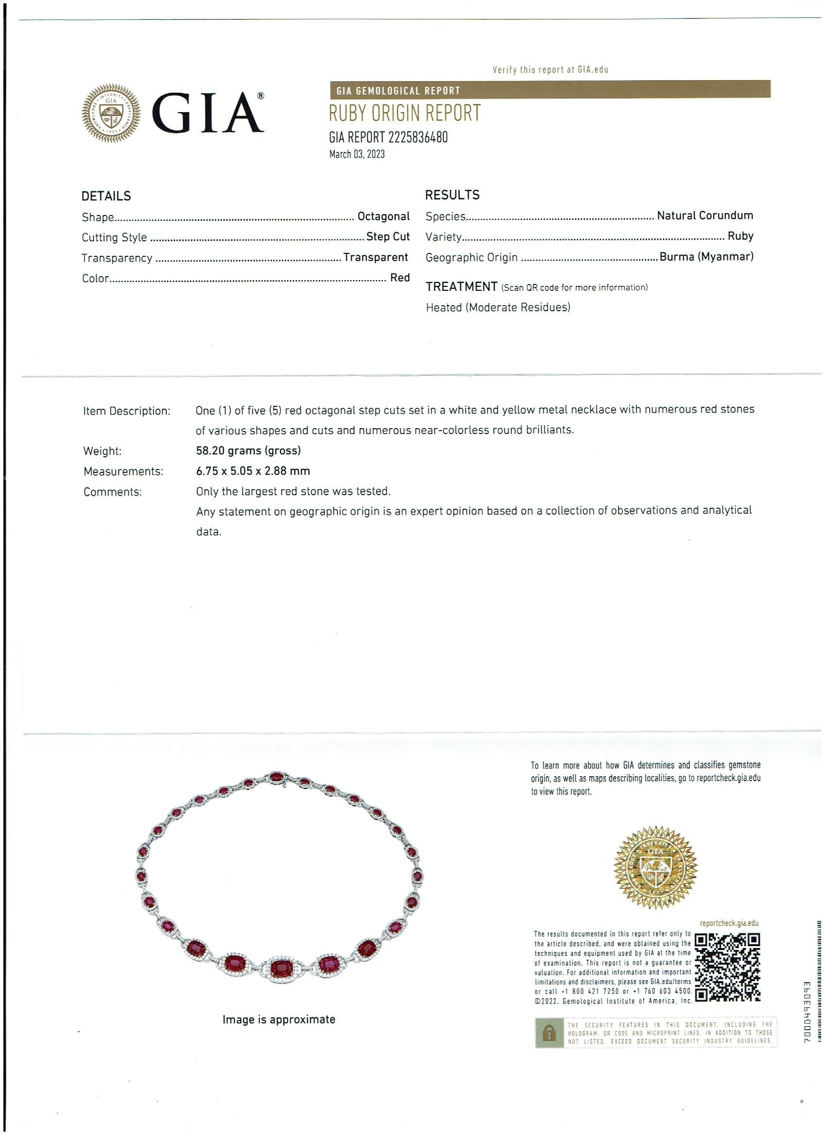 GIA Certified 45 Carat Natural Burma Ruby & Diamond Necklace 18 Karat White Gold For Sale 5