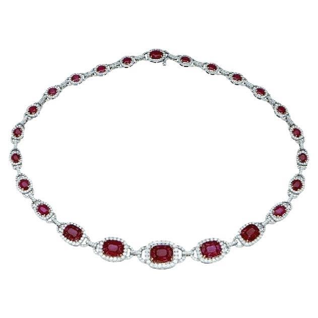GIA Certified 45 Carat Natural Burma Ruby & Diamond Necklace 18 Karat White Gold For Sale