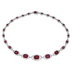 Vintage GIA Certified 45 Carat Natural Burma Ruby & Diamond Necklace 18 Karat White Gold