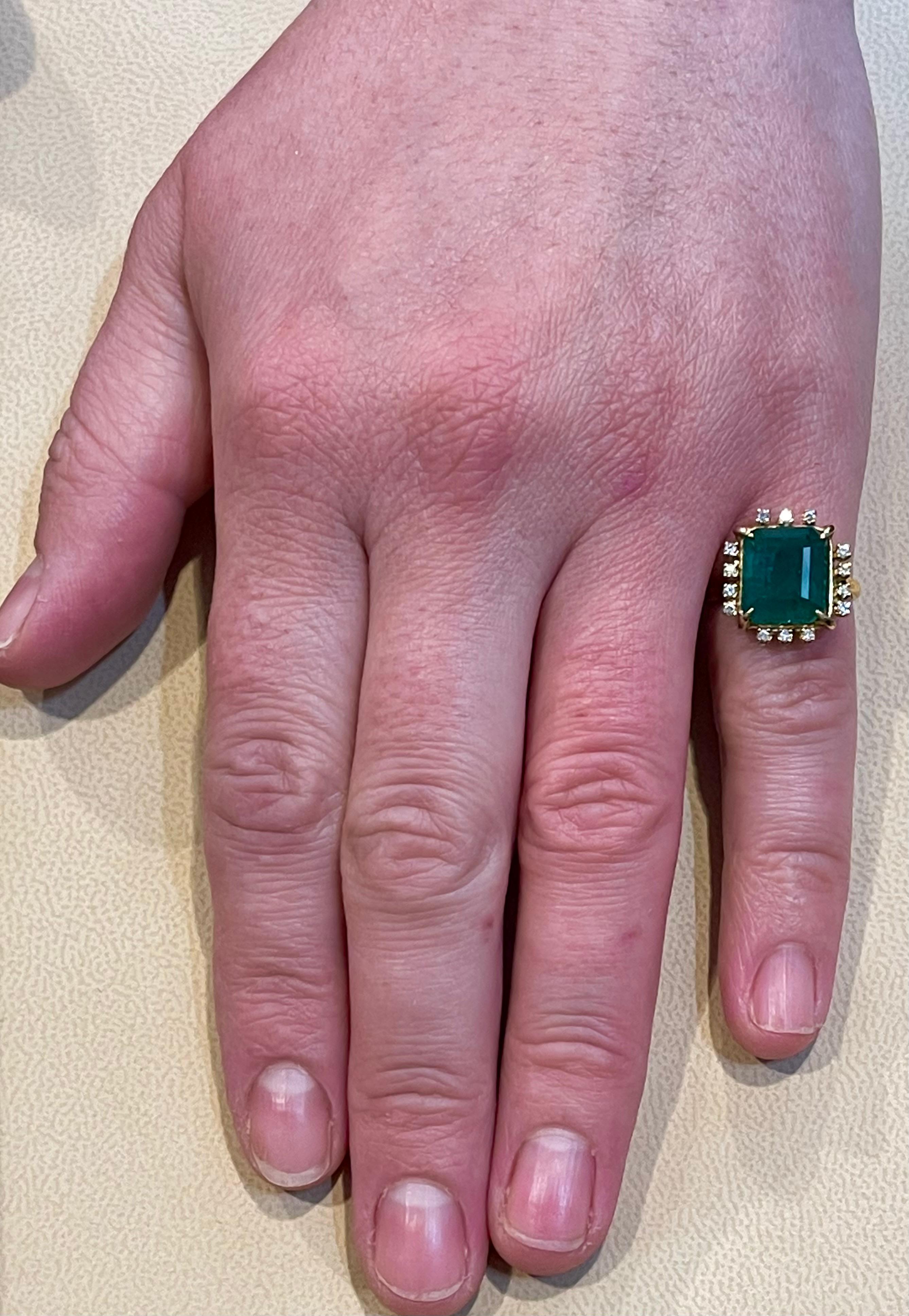 4.5 Carat Natural Emerald Cut Emerald & 0.35 Ct Diamond Ring 14 Kt Yellow Gold 1