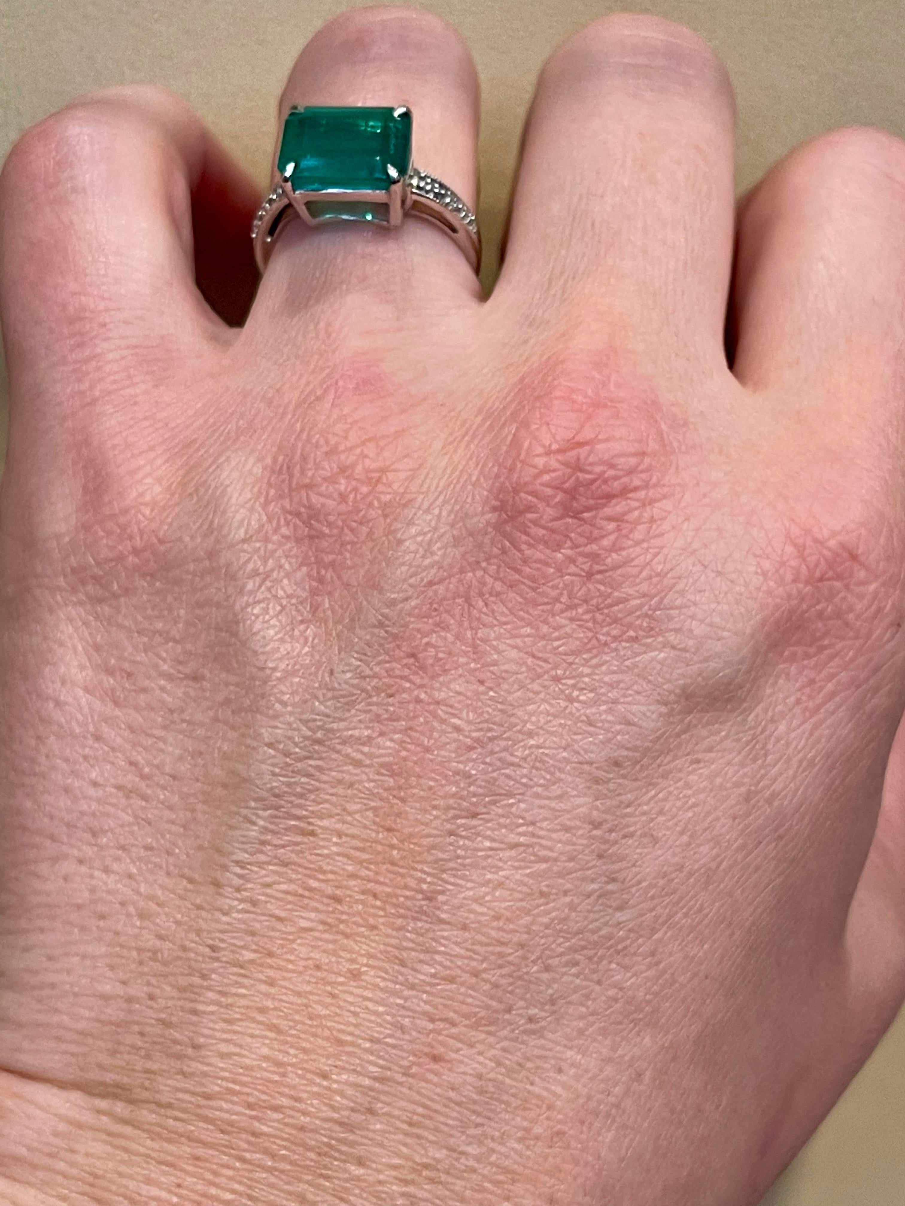 4.5 Carat Natural Emerald Cut Emerald Ring 14 Karat White Gold Size 7 6