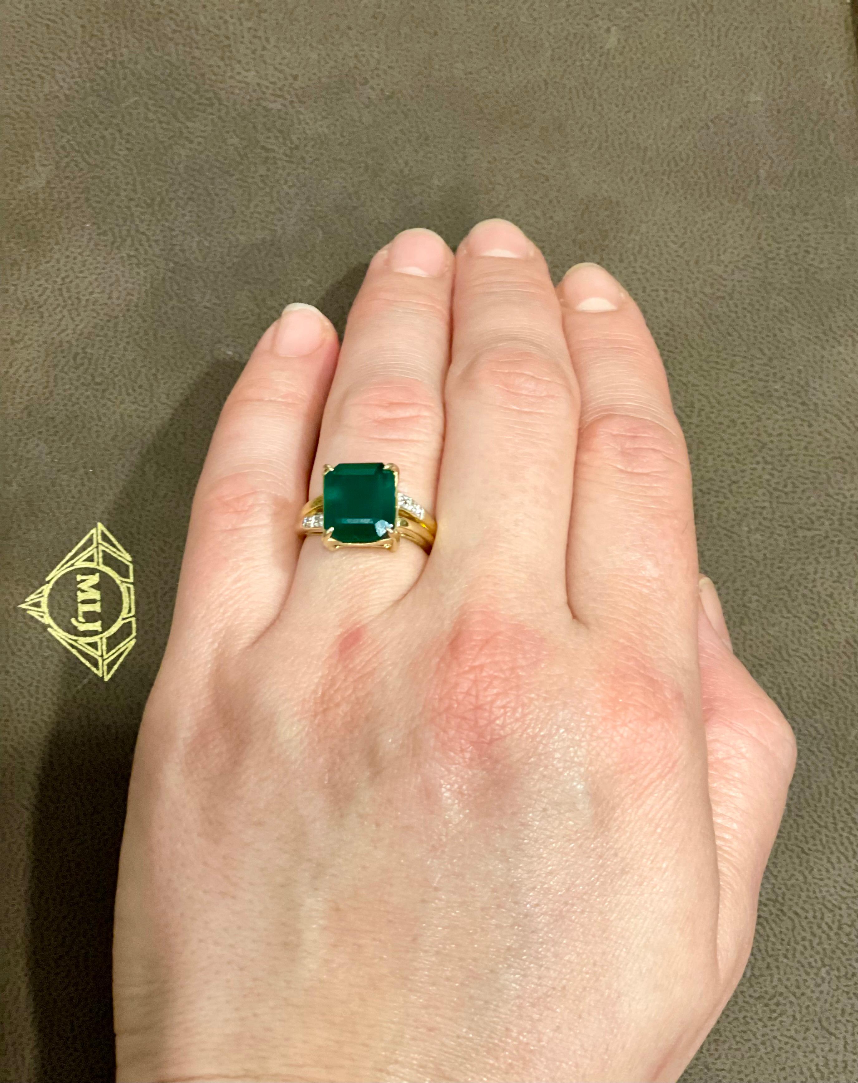 4.5 Carat Natural Emerald Cut Emerald Ring 14 Karat Yellow Gold 8