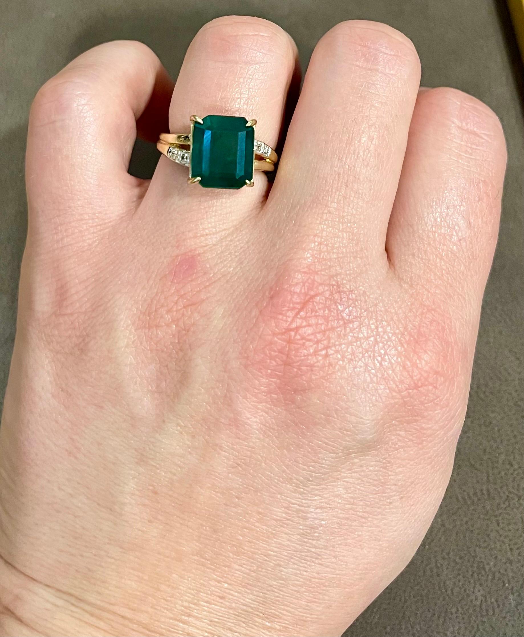 4.5 Carat Natural Emerald Cut Emerald Ring 14 Karat Yellow Gold 9