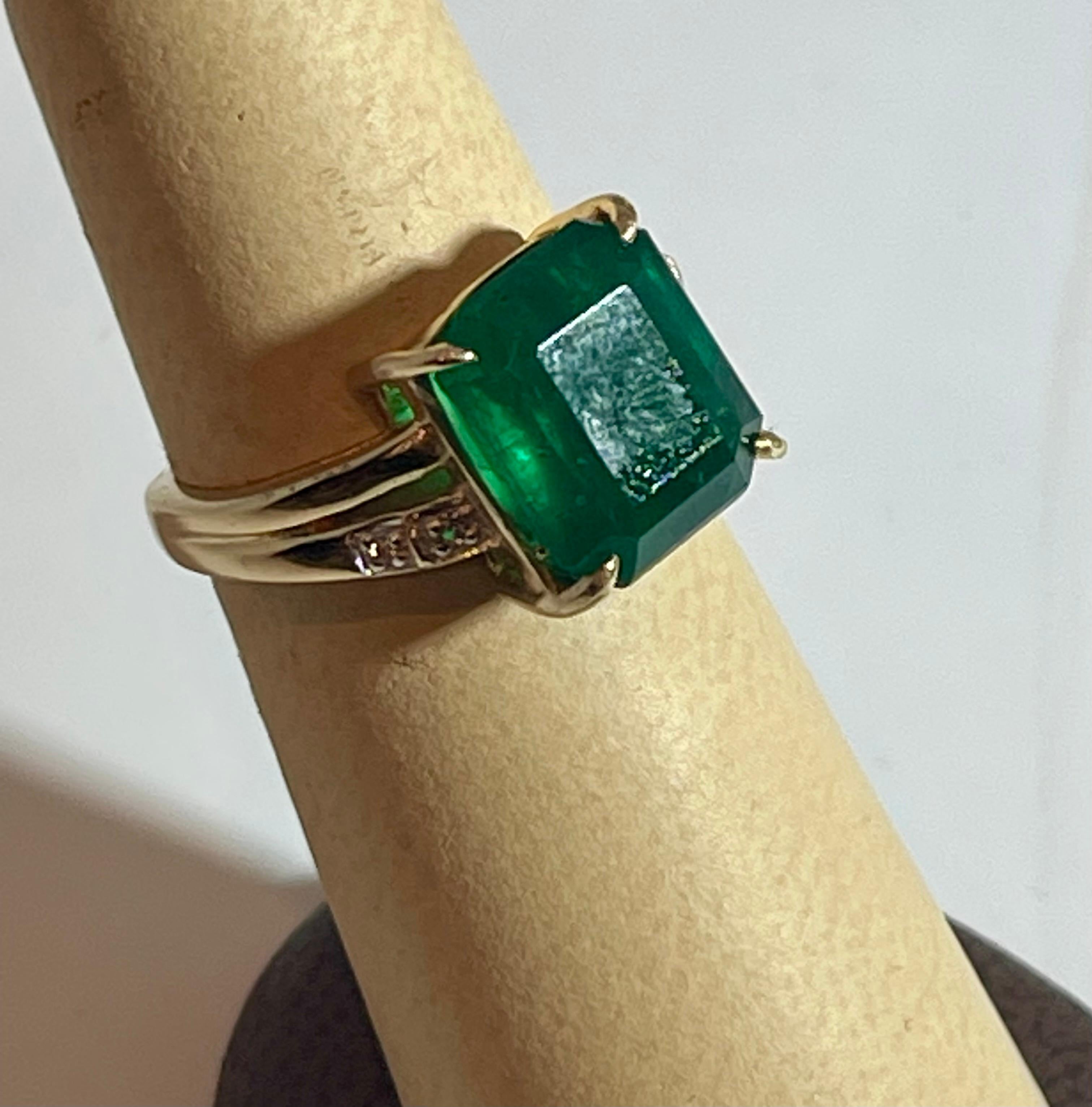 4.5 Carat Natural Emerald Cut Emerald Ring 14 Karat Yellow Gold 5