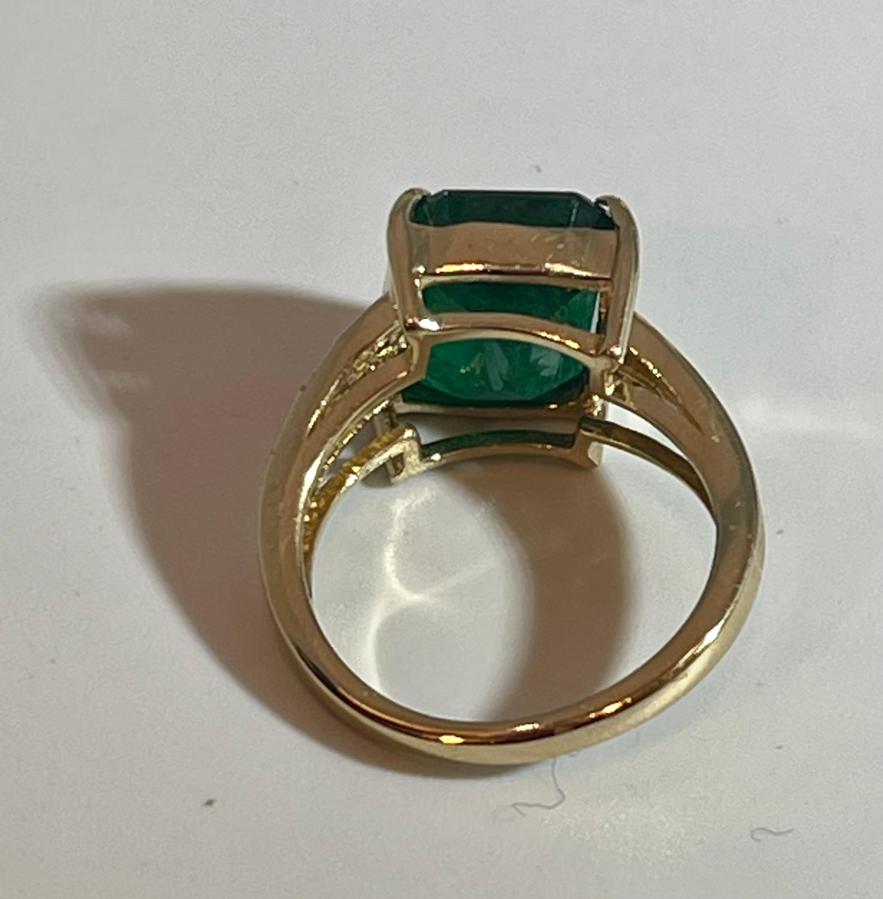 4.5 Carat Natural Emerald Cut Emerald Ring 14 Karat Yellow Gold 6