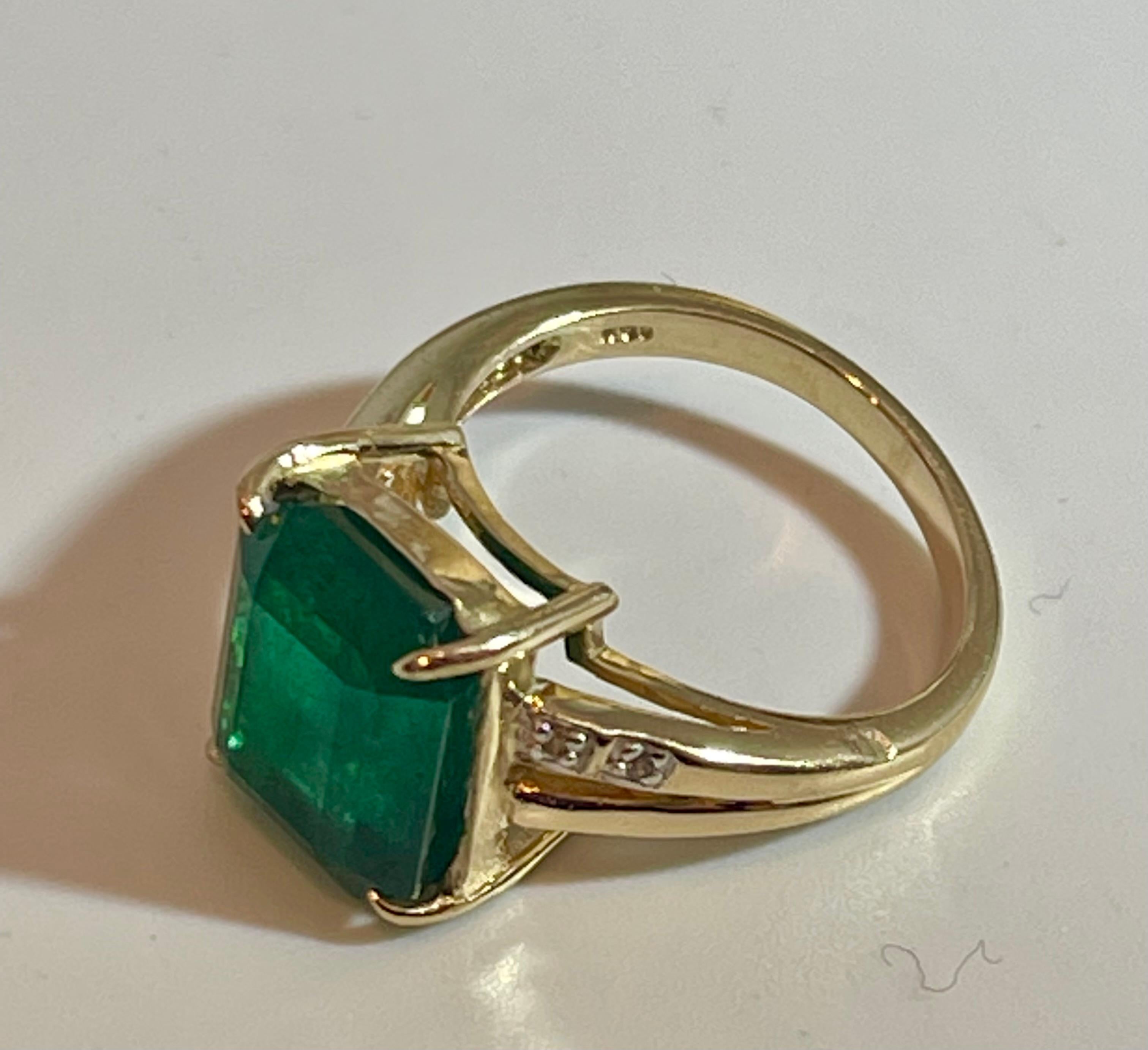 4.5 Carat Natural Emerald Cut Emerald Ring 14 Karat Yellow Gold 7