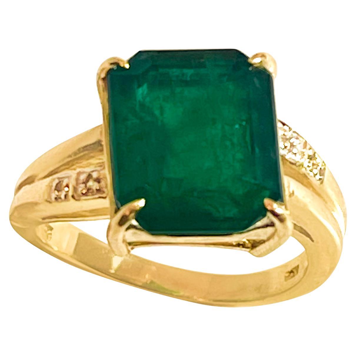 4.5 Carat Natural Emerald Cut Emerald Ring 14 Karat Yellow Gold