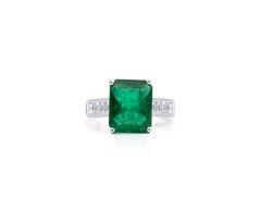4.5ct Natural Emerald & Baguette Diamond Engagement Ring in 18K White Gold