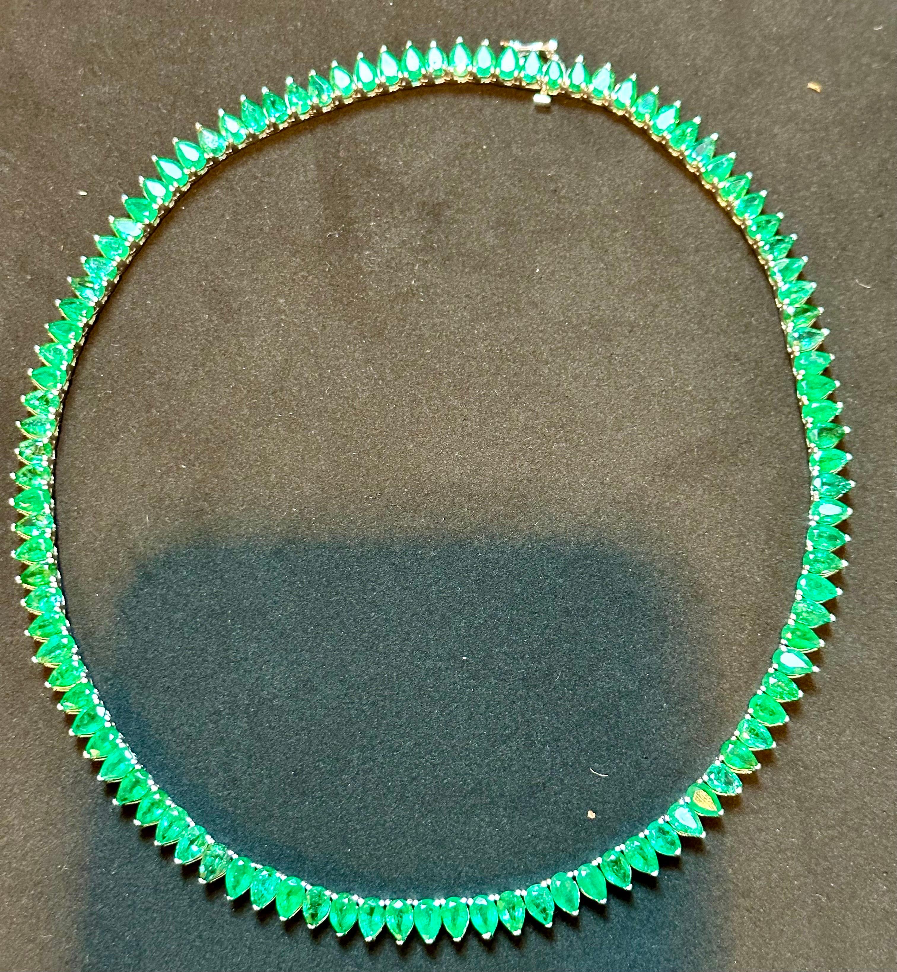 45 Carat Natural Pear Brazilian Emerald Tennis Necklace 14KWG , 16