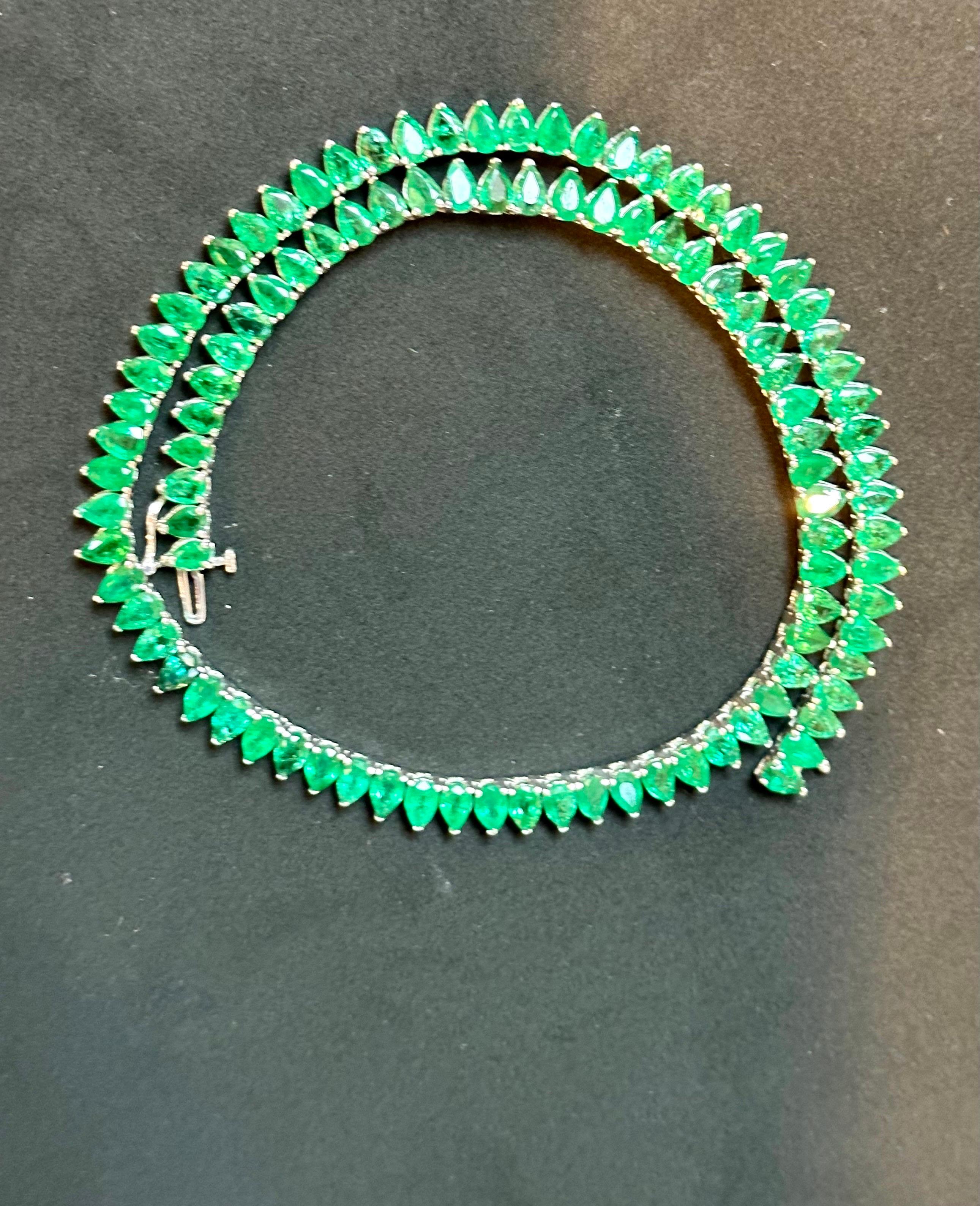 Women's 45 Carat Natural Pear Brazilian Emerald Tennis Necklace 14KWG , 16