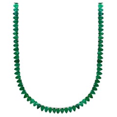 45 Carat Natural Pear Brazilian Emerald Tennis Necklace 14KWG , 16" Long