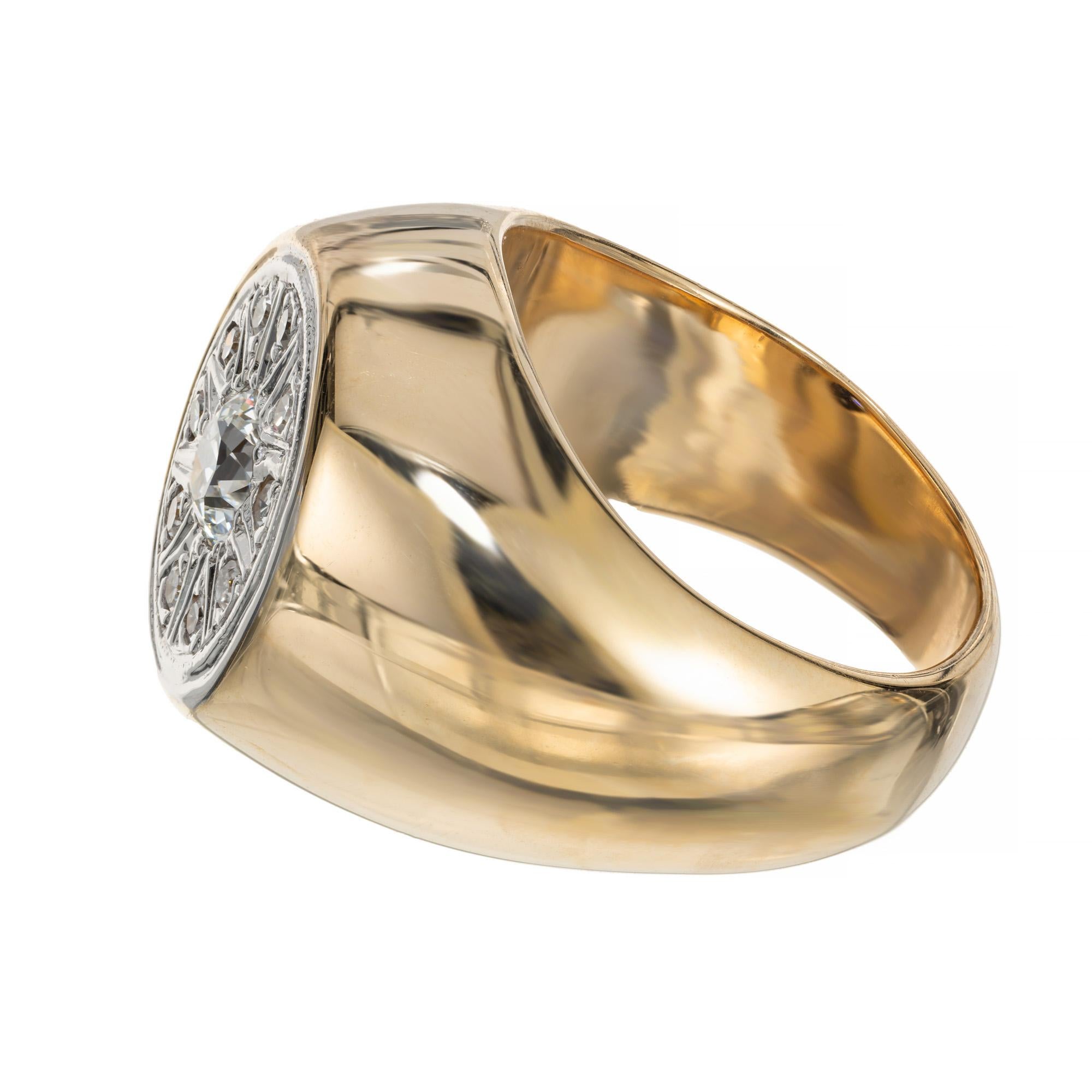 Old European Cut .45 Carat Old European Diamond Two Tone Gold Men's Art Deco Ring For Sale
