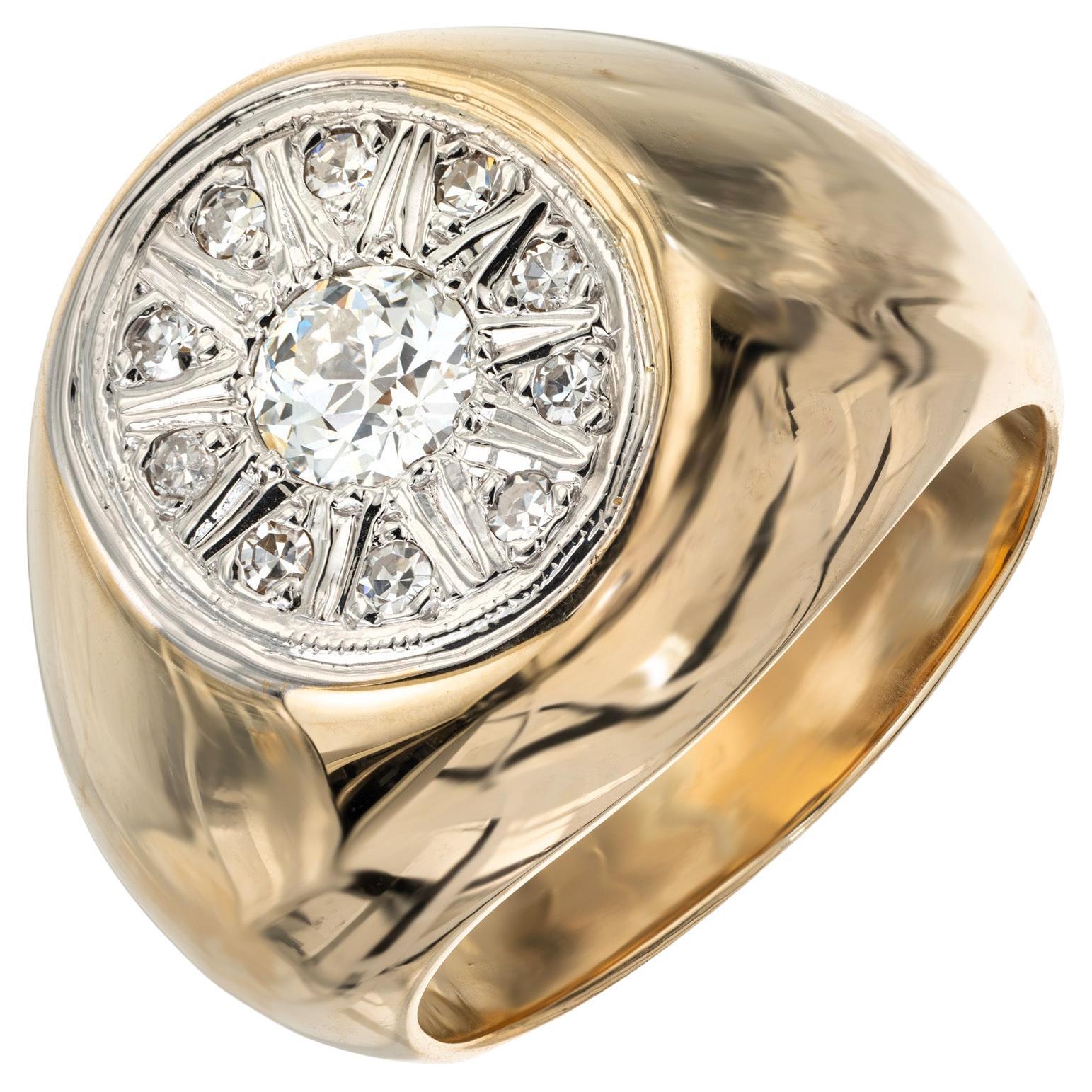 .45 Carat Old European Diamond Two Tone Gold Men's Art Deco Ring For Sale
