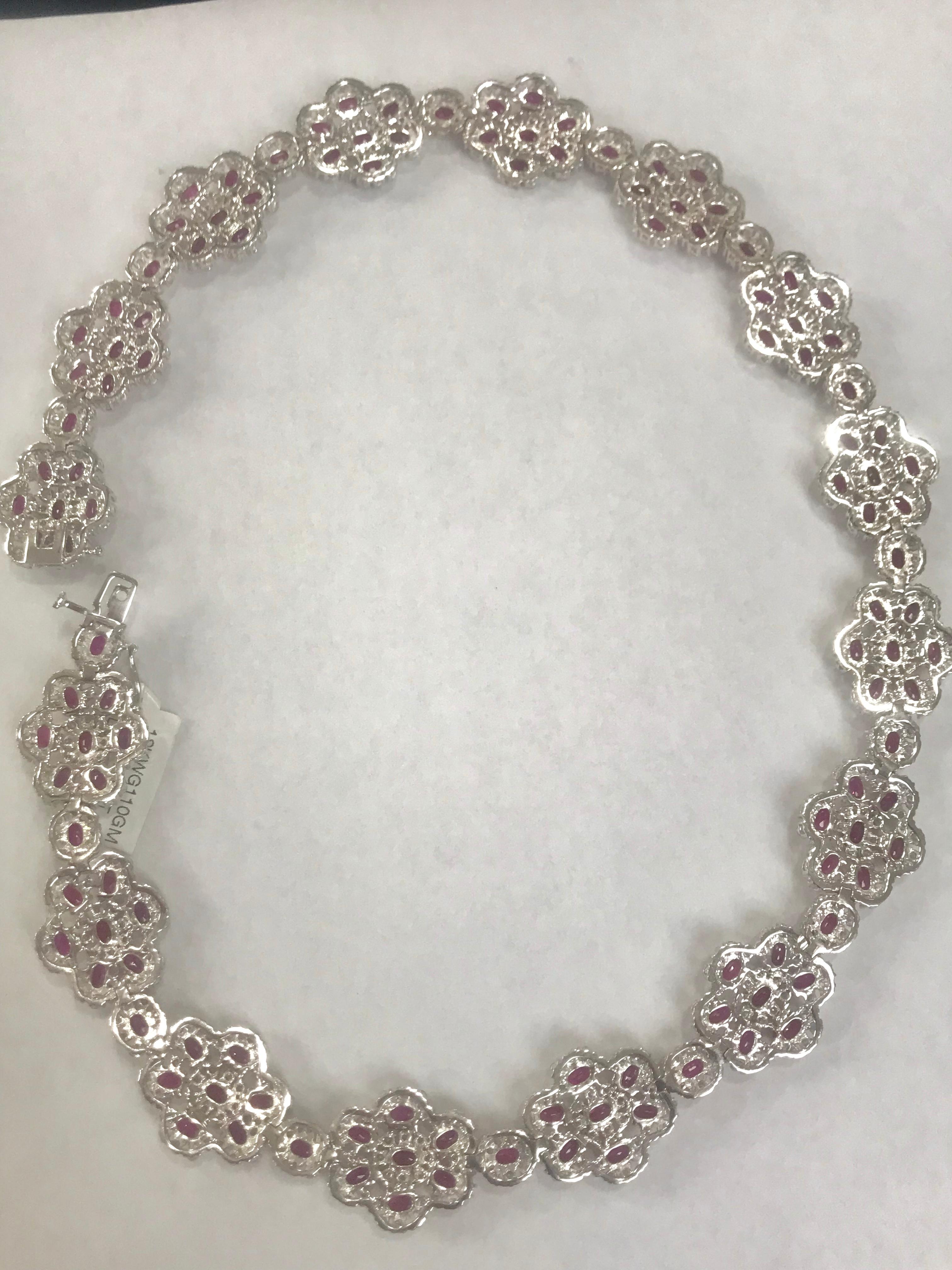 45 Carat Oval Cut Ruby and 28 Carat Diamond Necklace Suite 18 Karat Gold, Bridal For Sale 4