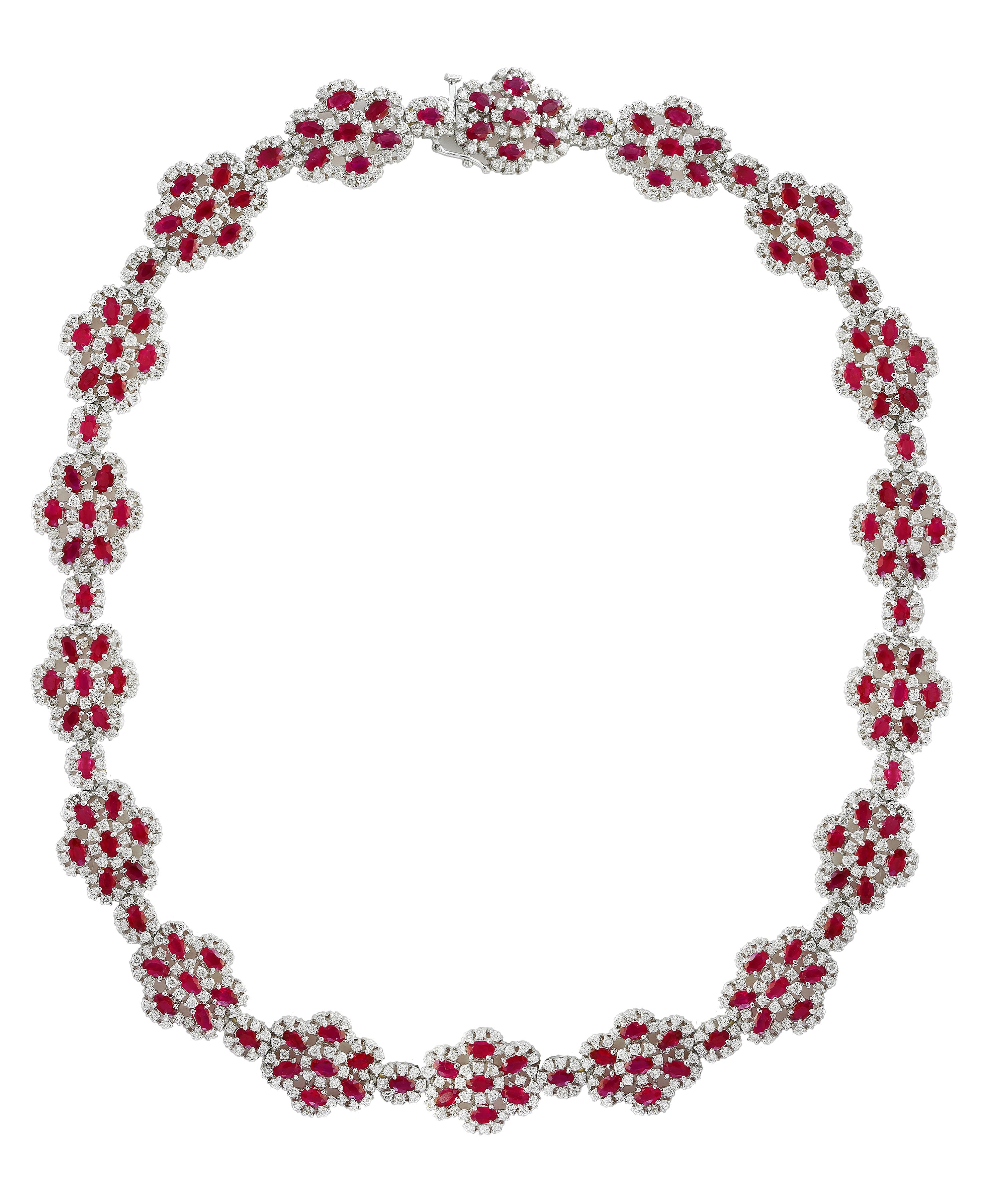 Suite de colliers en or 18 carats avec rubis taille ovale de 45 carats et diamants de 28 carats, mariage Pour femmes en vente