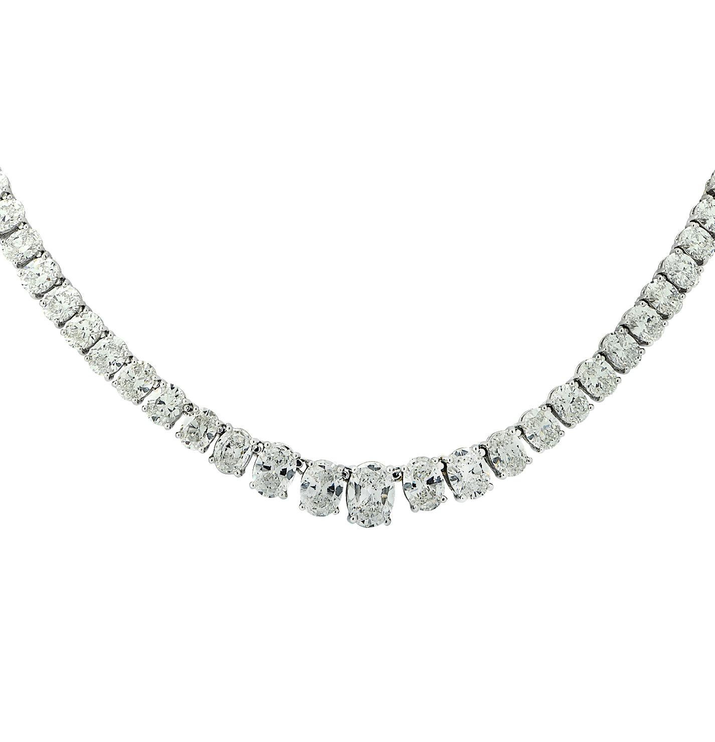 Modern 45 Carat Oval Diamond Riviere Necklace