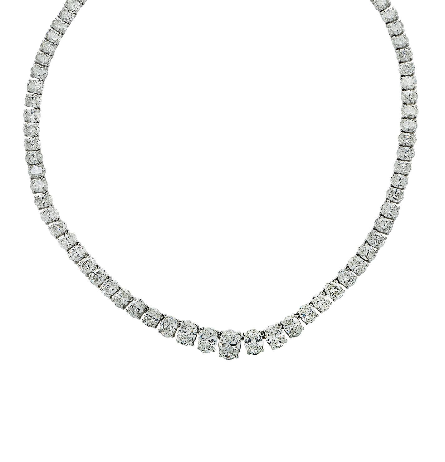 45 Carat Oval Diamond Riviere Necklace In New Condition In Miami, FL