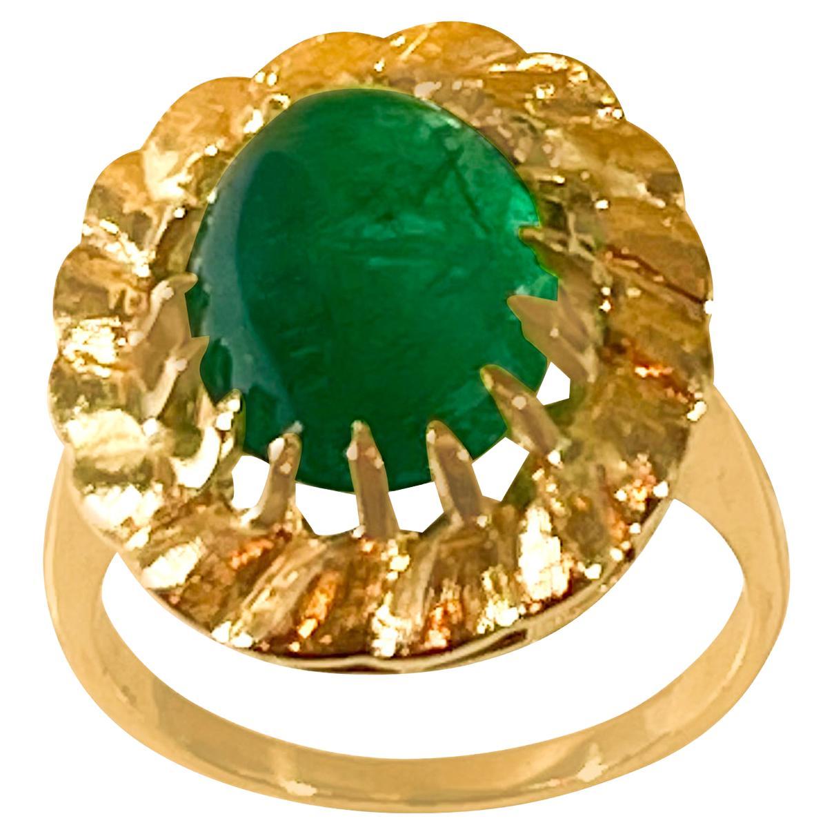 4.5 Carat Oval Emerald Cabochon 14 Karat Yellow Gold Cocktail Ring Vintage  For Sale