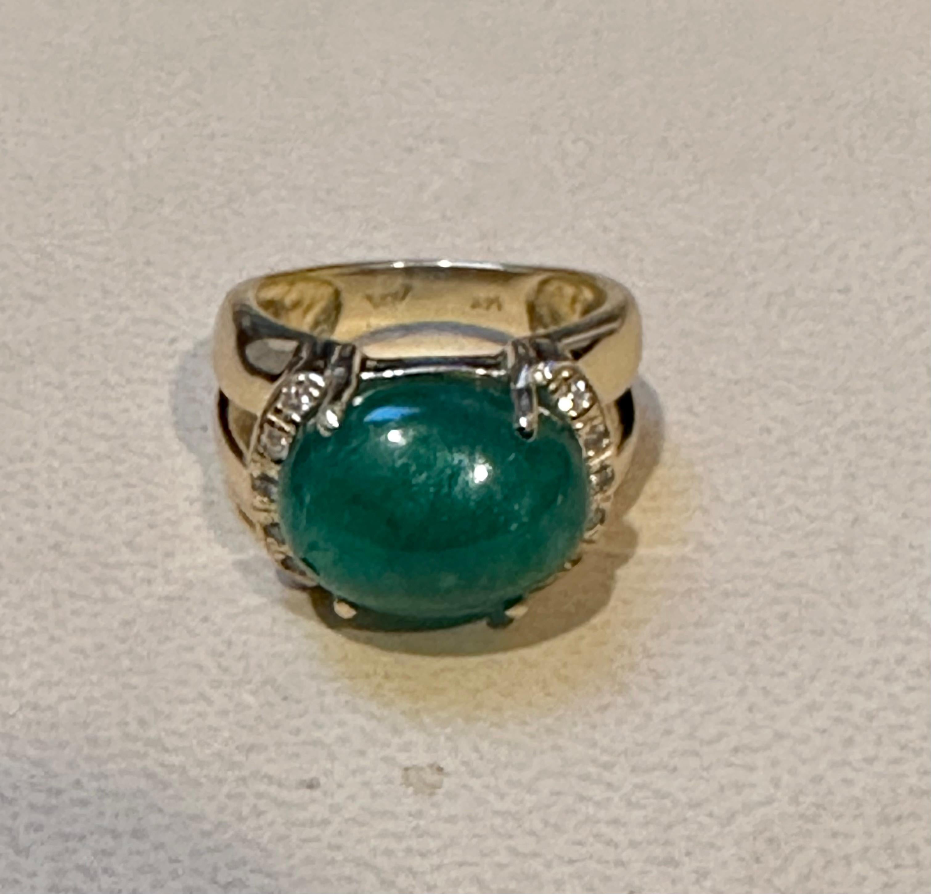 4.5 Carat Oval Emerald Cabochon 14 Karat Yellow Gold Cocktail Ring Vintage 6