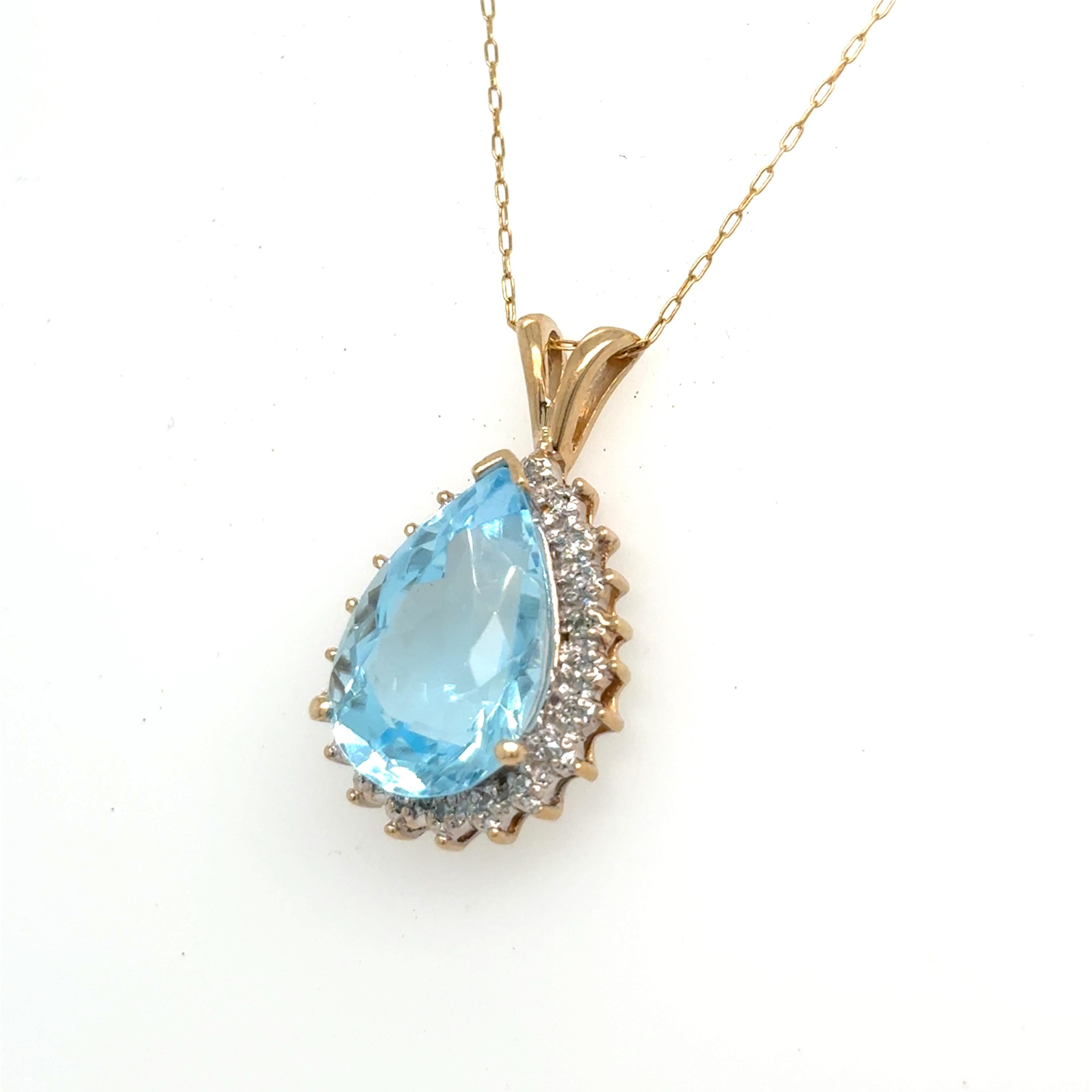 Collana con ciondolo di diamanti e acquamarina da 4,5 carati con taglio a pera In condizioni ottime in vendita a Trumbull, CT