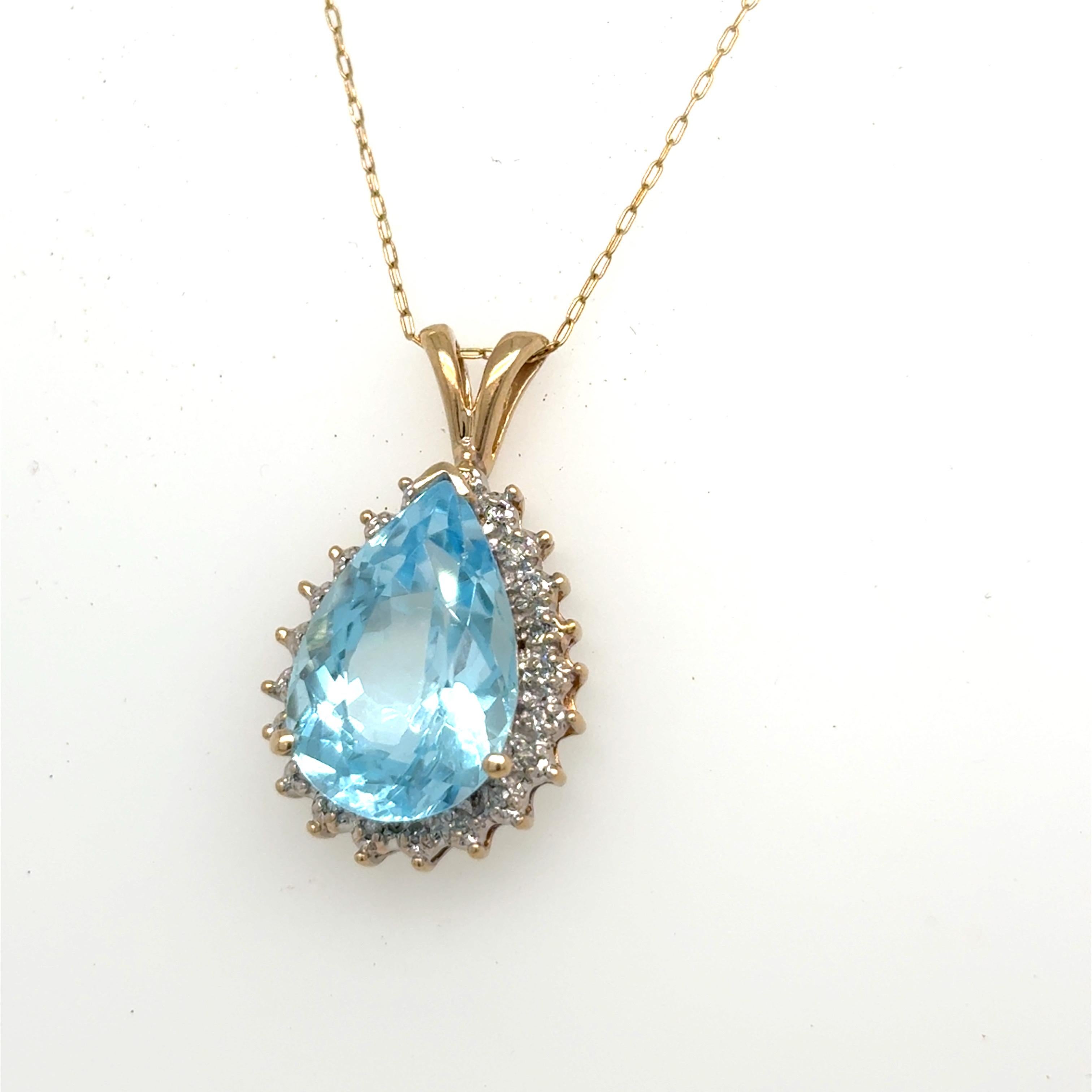 Collana con ciondolo di diamanti e acquamarina da 4,5 carati con taglio a pera in vendita 3