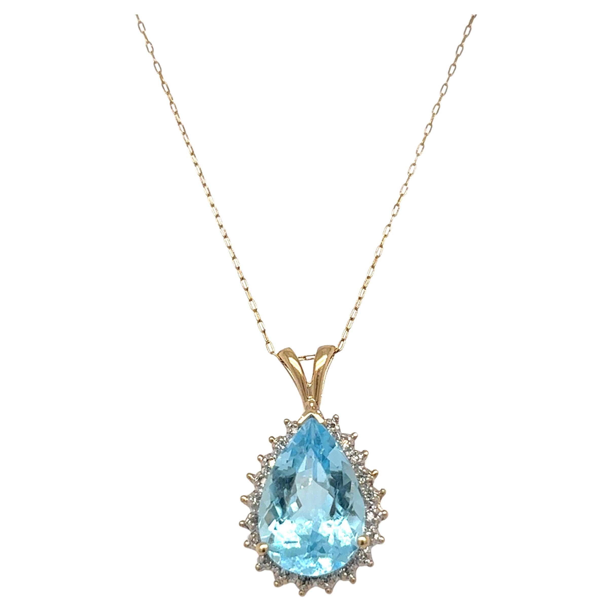 Collier pendentif aigue-marine diamantée de 4,5 carats, taille poire