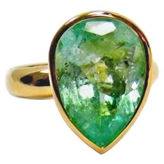 4.5 Carat Pear Cut Natural Colombian Emerald Solitaire Ring 18 Karat