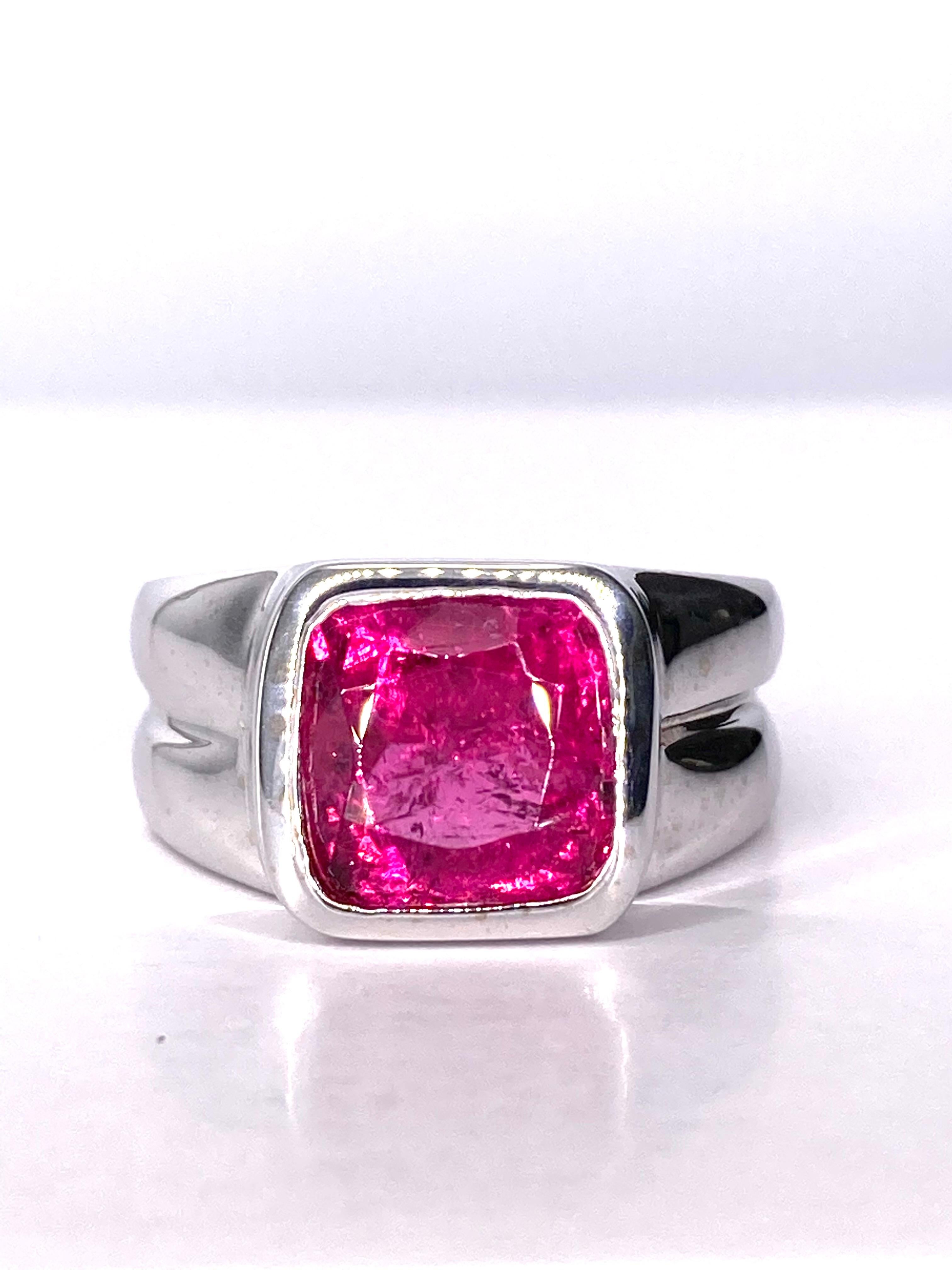 Pink Tourmaline graces the month of October with its special blend of compassion and wisdom. Long associated with unconditional love and friendship. This 4.5 Carat Tourmaline is bright pink and has very mysterious inclusions as if a cloud was