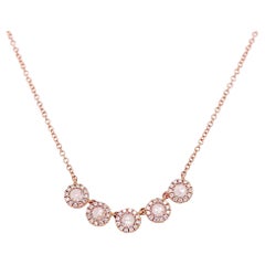 .45 Carat Rose Cut Diamond Halo Necklace, 14K Rose Gold, Adjustable