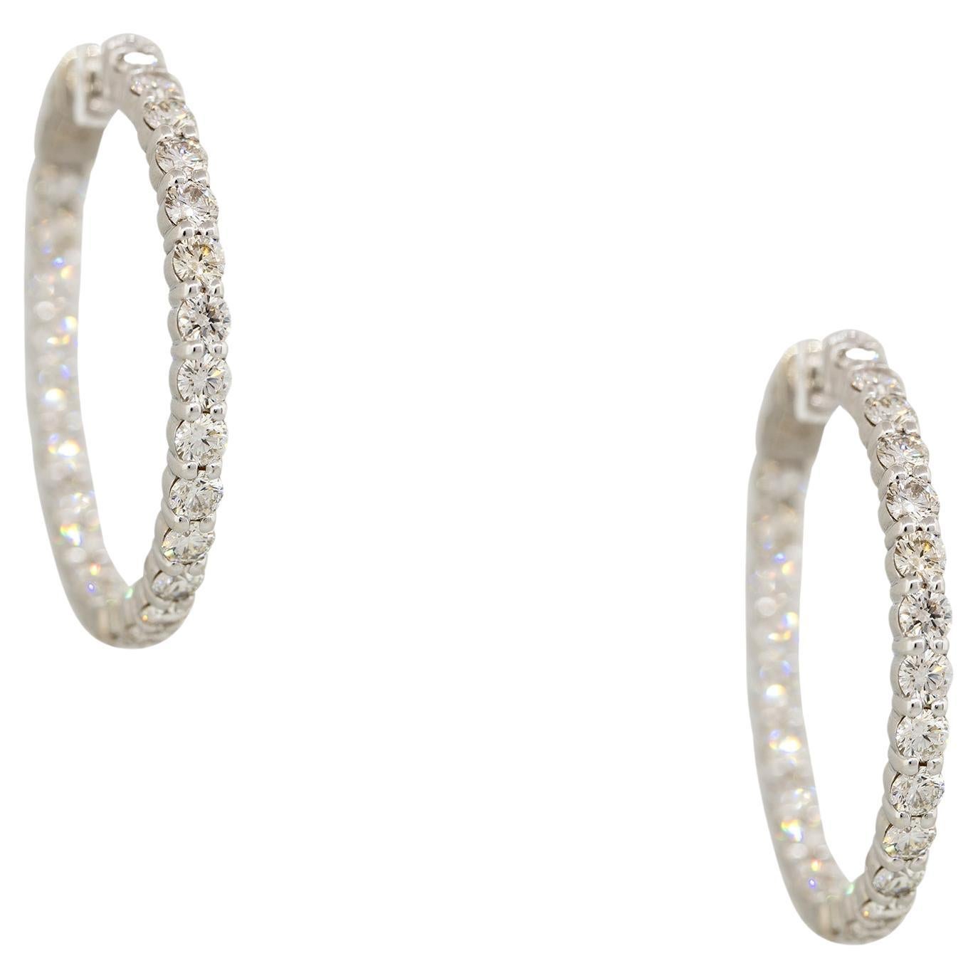 4.5 Carat Round Brilliant Cut Diamond Inside Out Hoop Earrings 14 Karat In Stock