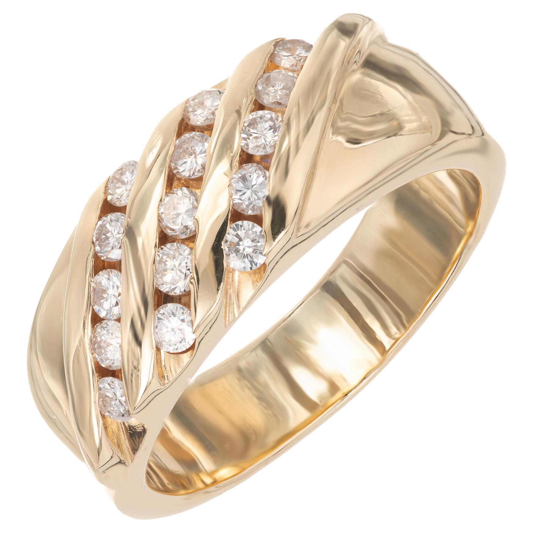 .45 Karat runder Diamant 14k Gelbgold breiter Winkel Satz Diamantband Ring