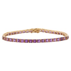 4.5 Carat Square Cut Sleek Purple Amethyst Tennis Bracelet in 18K Yellow Gold